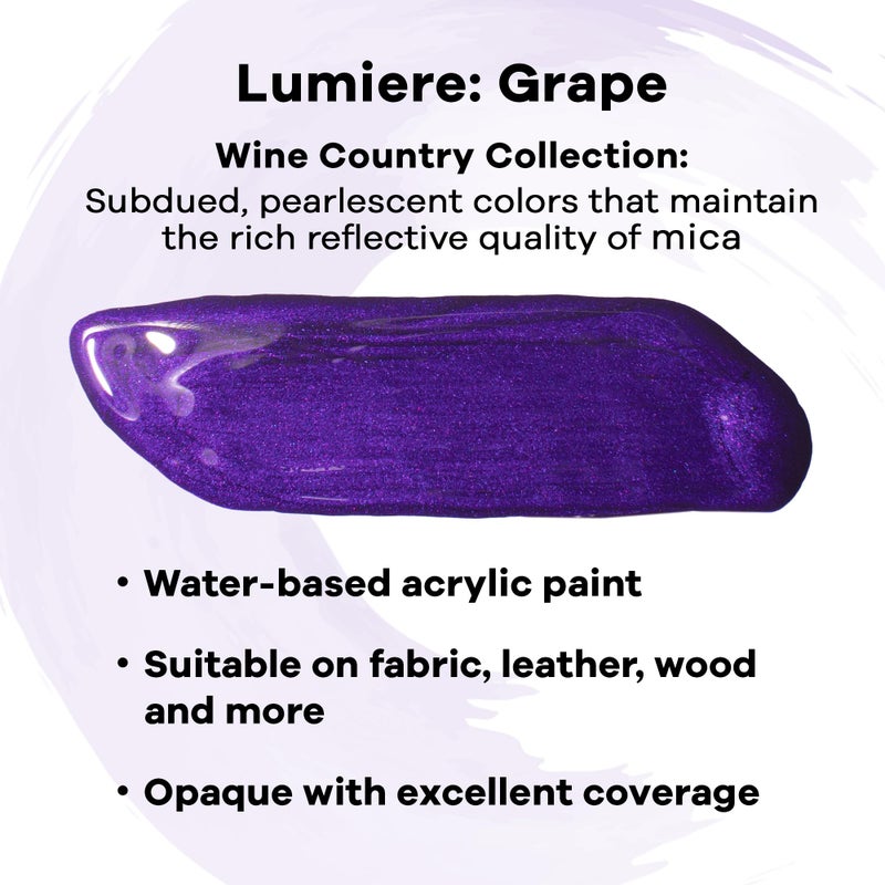 Jacquard Lumiere 2.25oz Fabric Paint Grape - Metallic Paint for Fabric, Leather, Canvas, Paper and Wood - Light-bodied Metallic Acrylic Paint - Lightfast & Vibrant Metallic Acrylic Paints - Image 2
